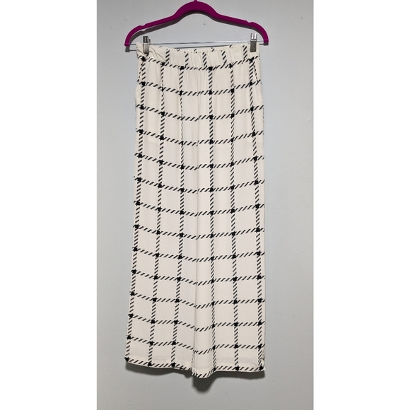 Anine Bing Cream Wide Leg Pants with Bold Check Pattern - Picture 3 of 7